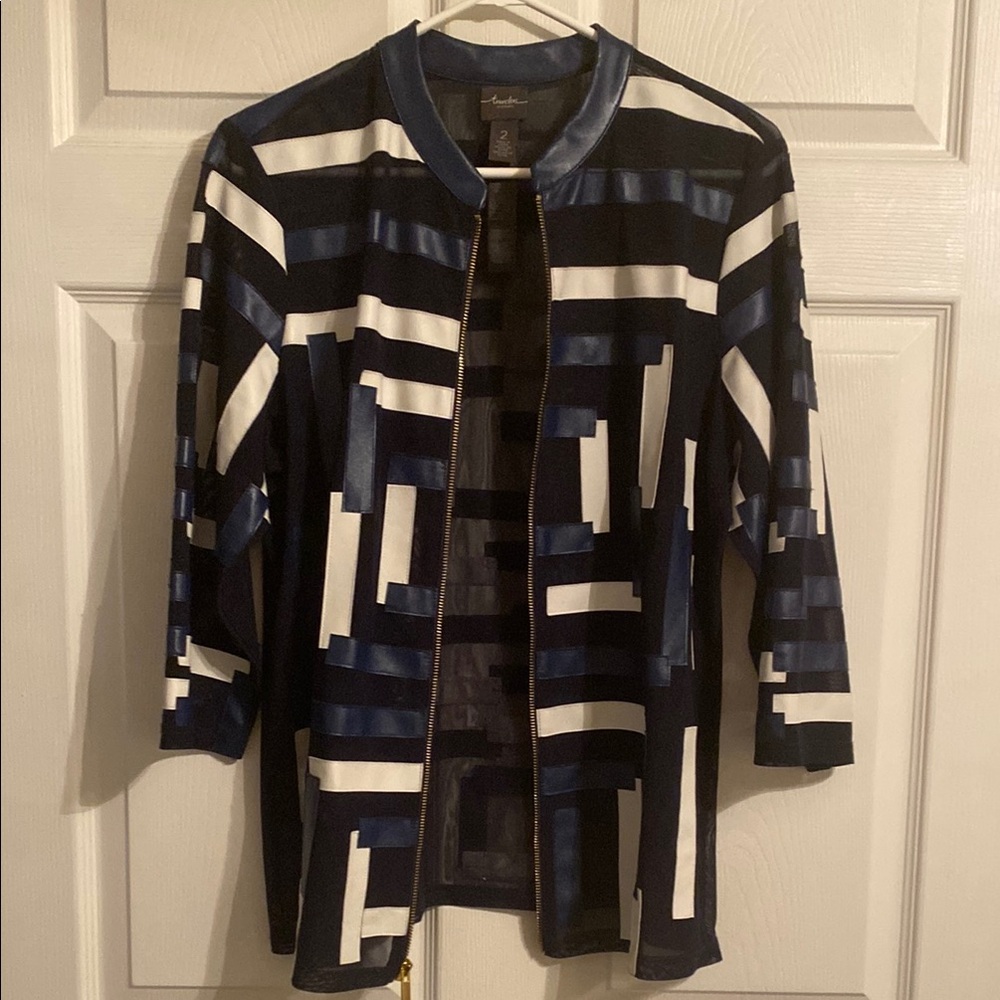 Chico's size 2 Blue and White Jacket w/ Full Zip